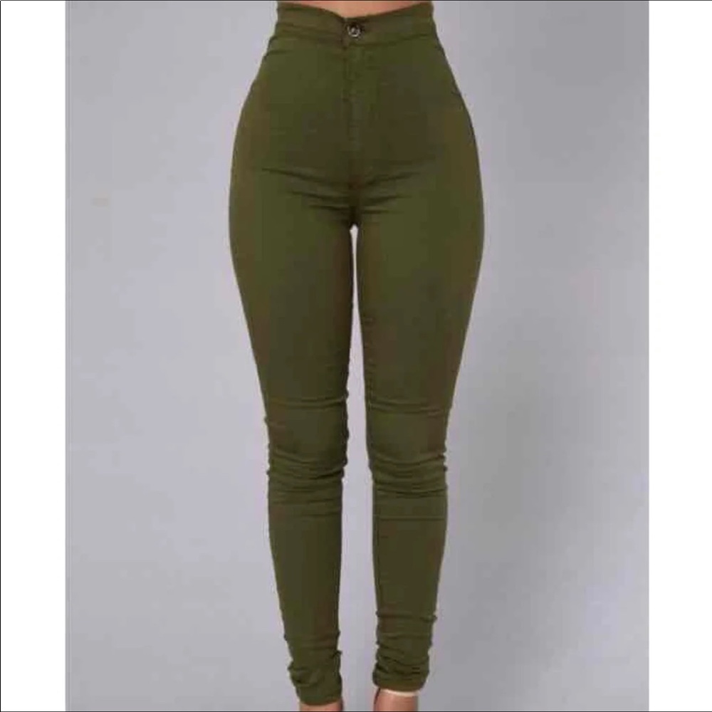Olive green high waisted jeans